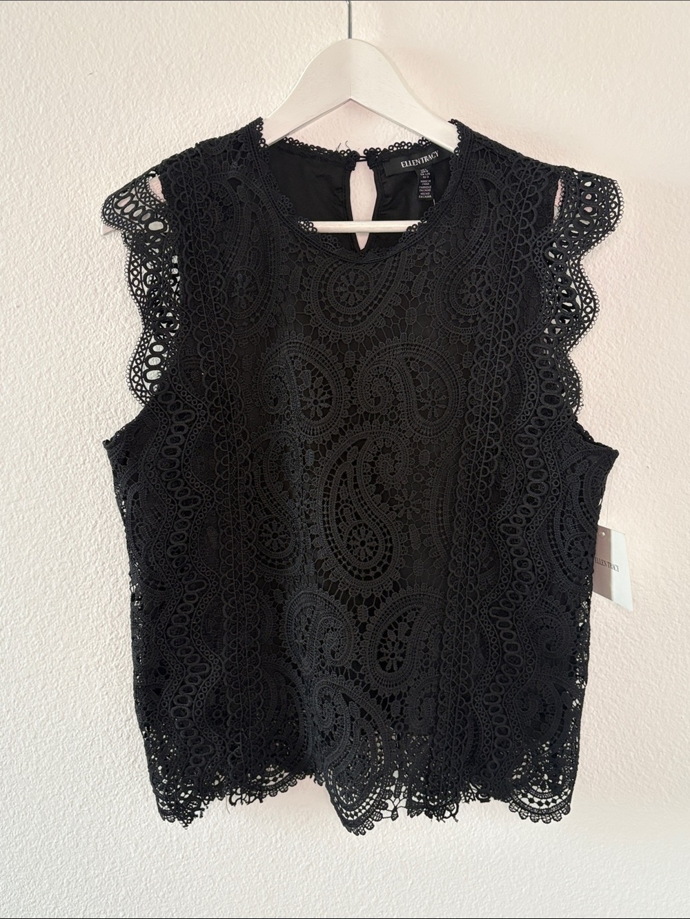 Ellen Tracy Black Lace Crochet Shell Top